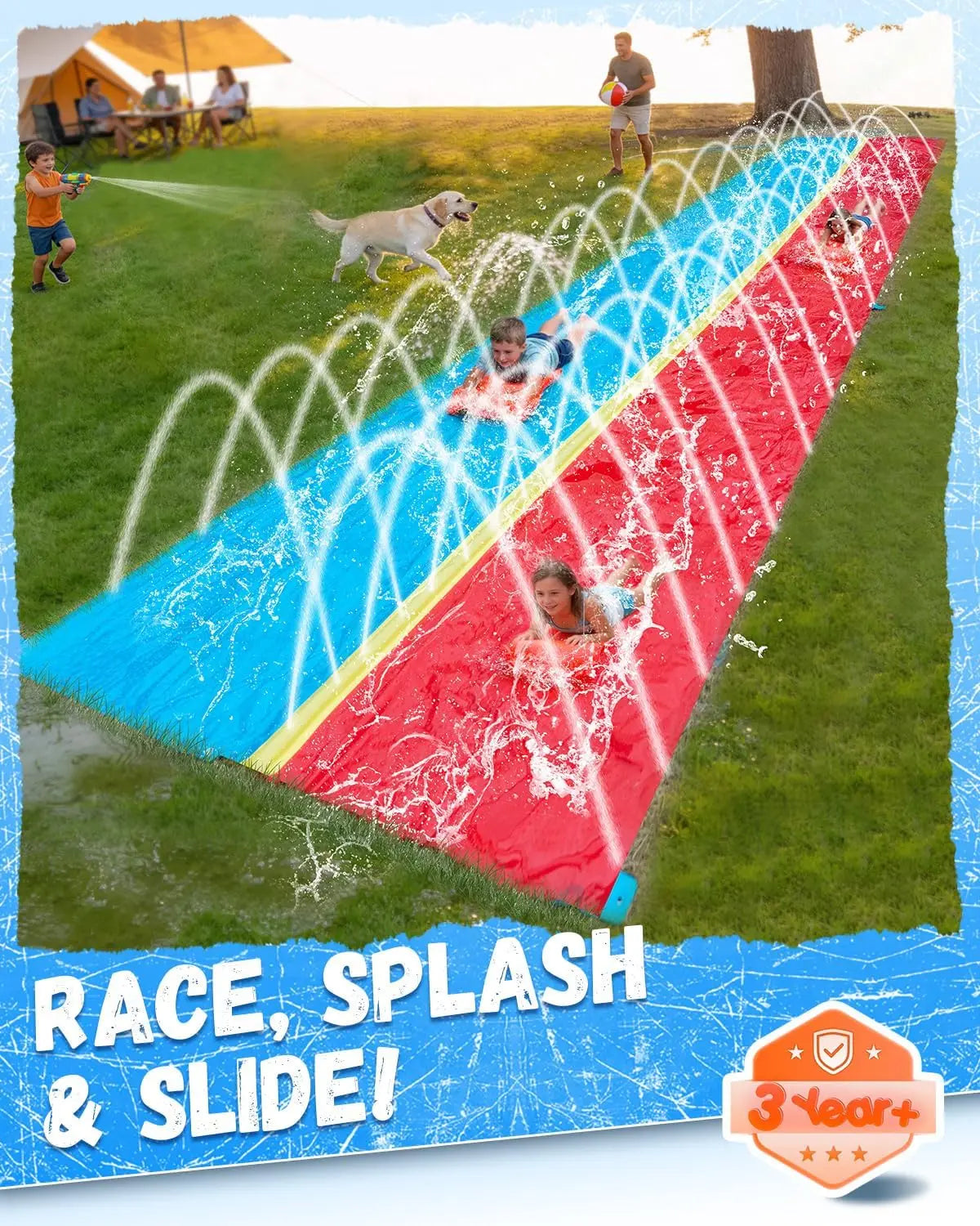 Extra Long 40ft Water Slide With Sprinkler And Two Lanes For Outdoor Summer Fun