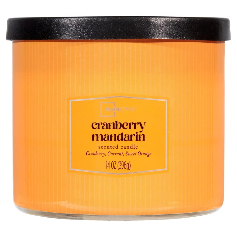 Cranberry Mandarin Scented Three Wick Candle 14 Oz With Decorative Wrap