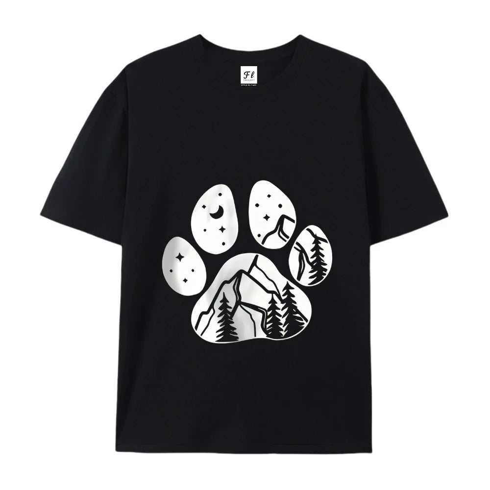 90s White Short Sleeve Y2K Harajuku Graphic Tee Women Dogs Paw Print Mom