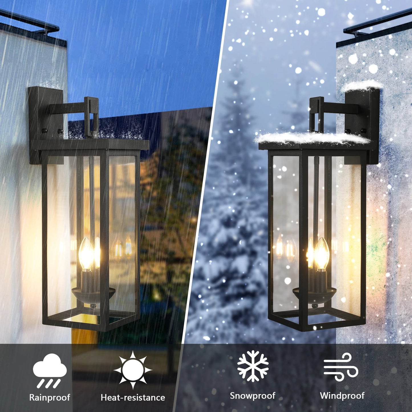 22 Inch Outdoor Wall Lantern Dusk to Dawn Matte Black
