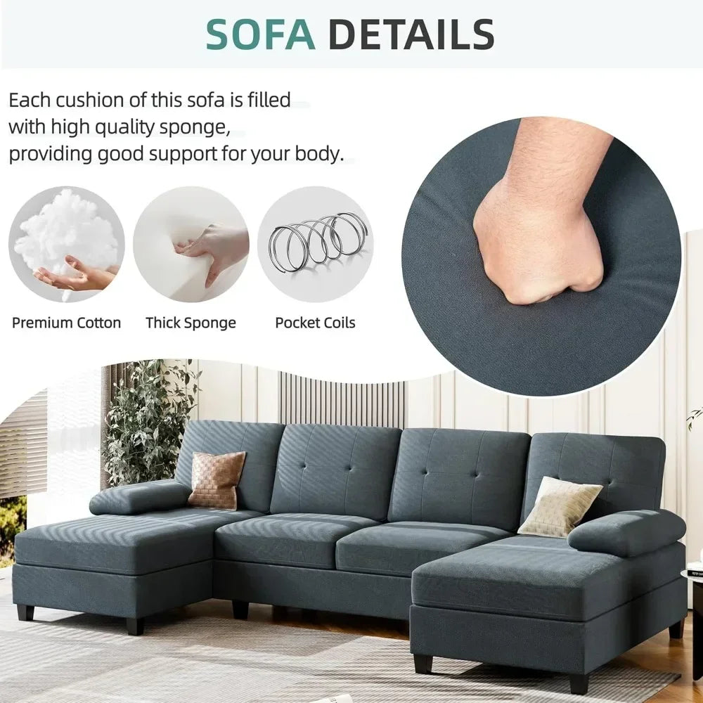 Sectional Sofa Couches for Living Room 4 Seat U Shaped