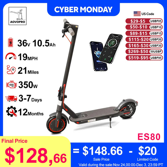 AOVOPRO ES80 350W Electric Scooter 10.5Ah 19 MPH 40-60km Foldable for Adults