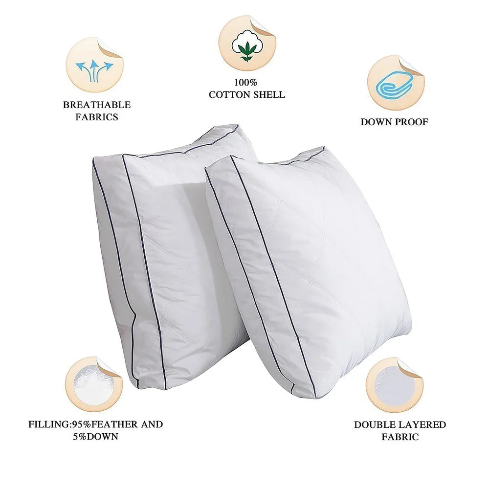 King Size Hypoallergenic Pillow Set of Two Goose Feather Down Filling Soft Plush Support for Back and Side Sleepers
