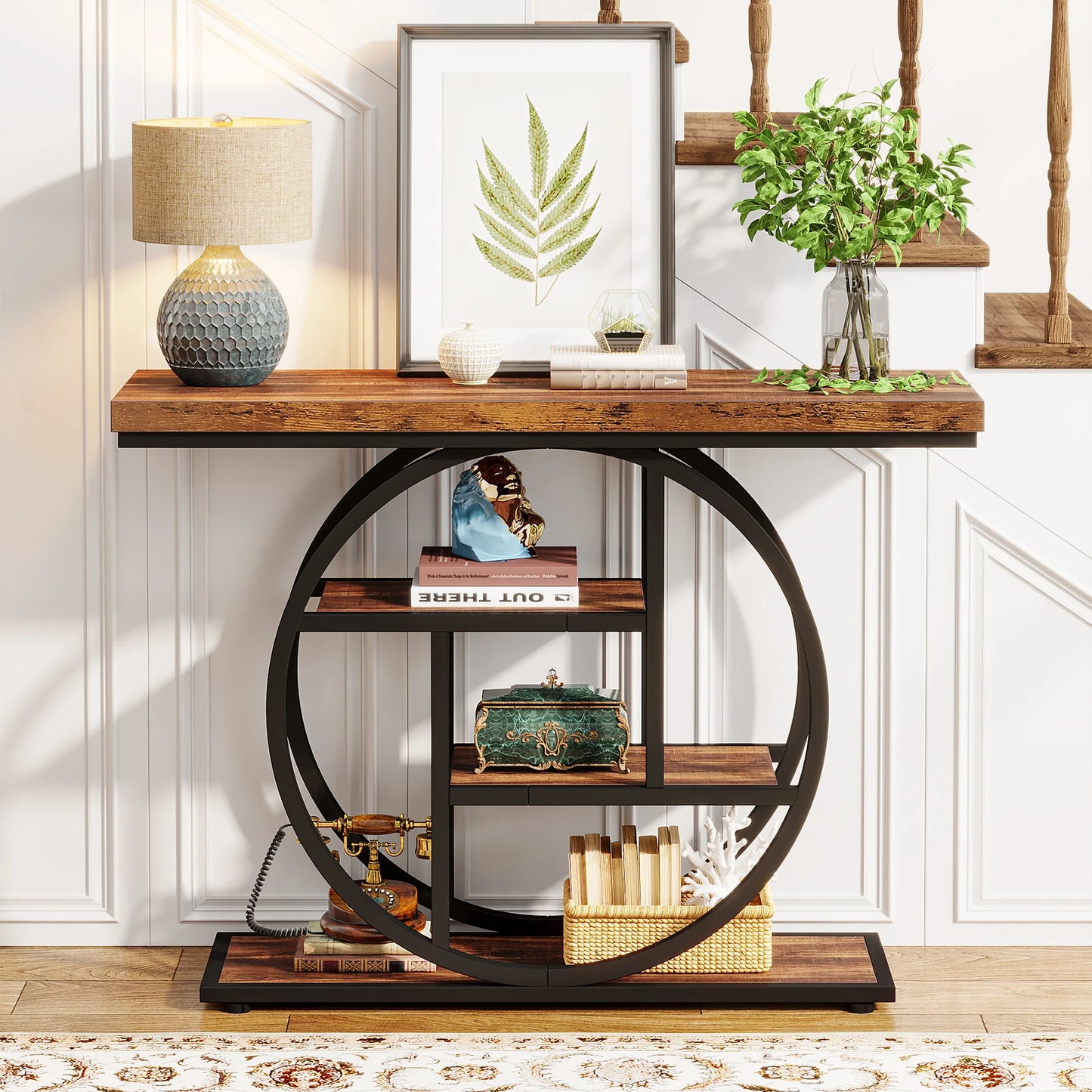 Tribesigns 41.3 Inch Industrial Sofa Table 4 Tier Entryway