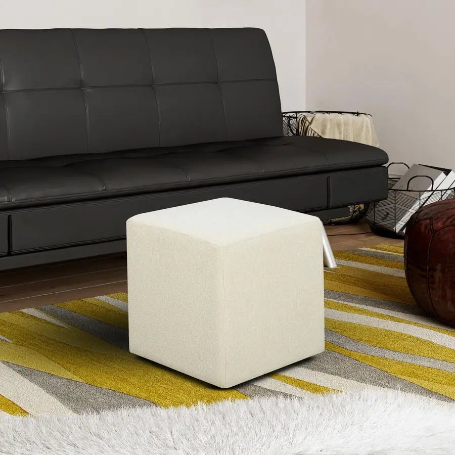 18 Inch Cube Ottoman Snow Boucle Fabric Urban Transitional Fully Assembled