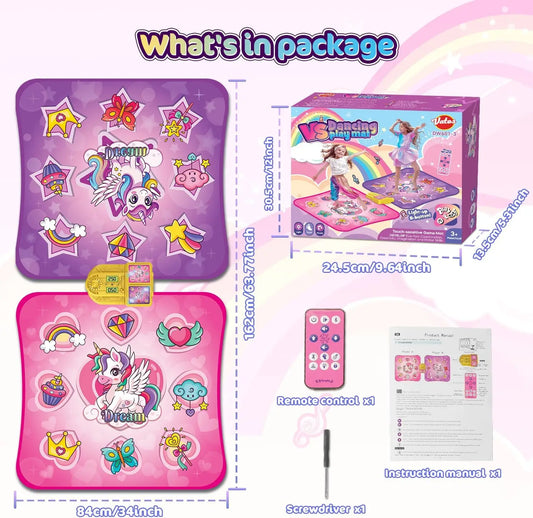 Vatos Unicorn Dance Mat Set of Two Toys for Girls Nine Level Dancing Game Indoor Outdoor Music Play Mat Birthday Gifts for Kids Ages Three and Up