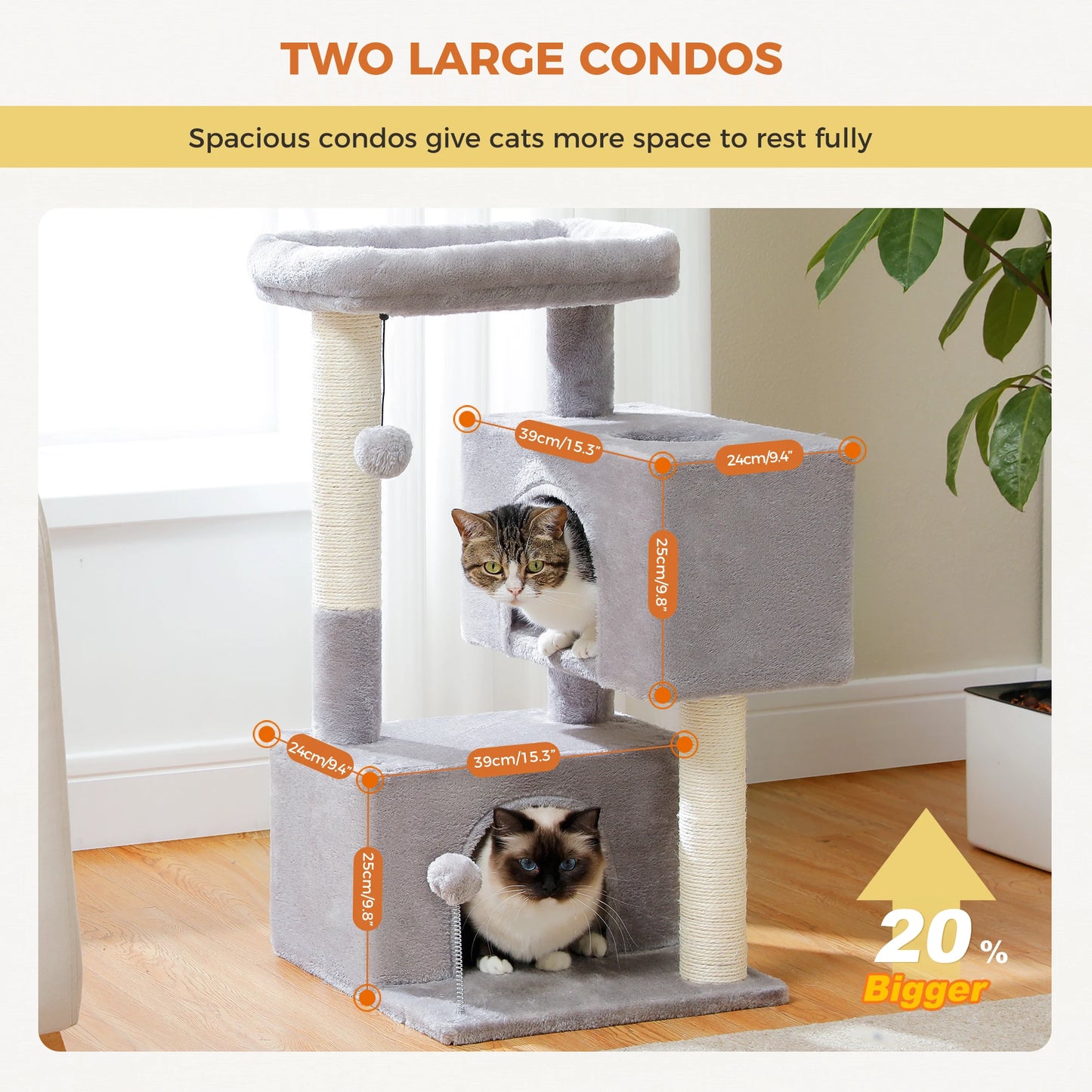 Large Indoor Cat Tree With Multi Level Tower Spacious Condos And Scratching Pad