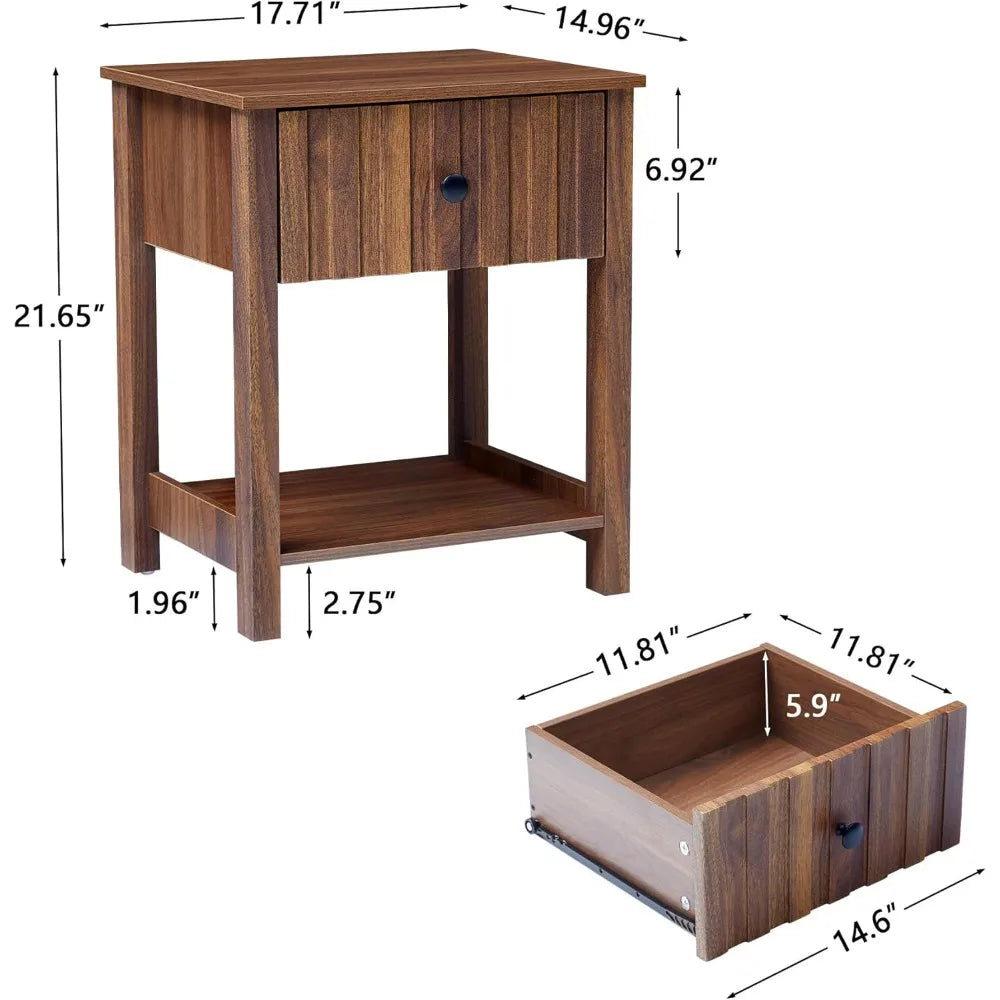 Wood Nightstand With Drawer Mid Century Bedside Table