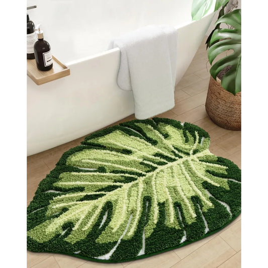 Leaf Monstera Shaped Bath Mat 23.5x31.5 Green Non Slip Washable