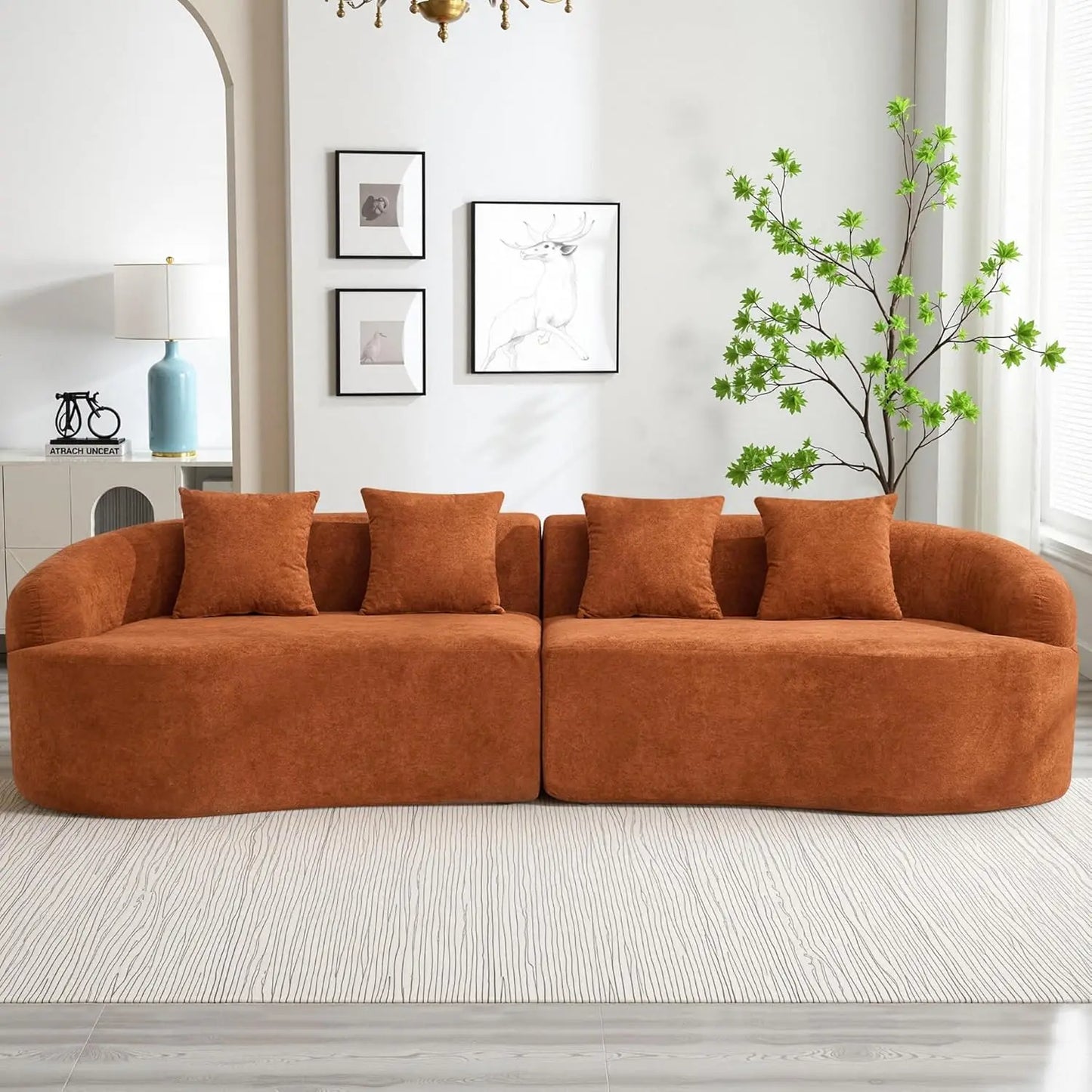 110 Inch 4 Seater Sofa Couch Modern Oversized Curved Cloud Chenille Sectional