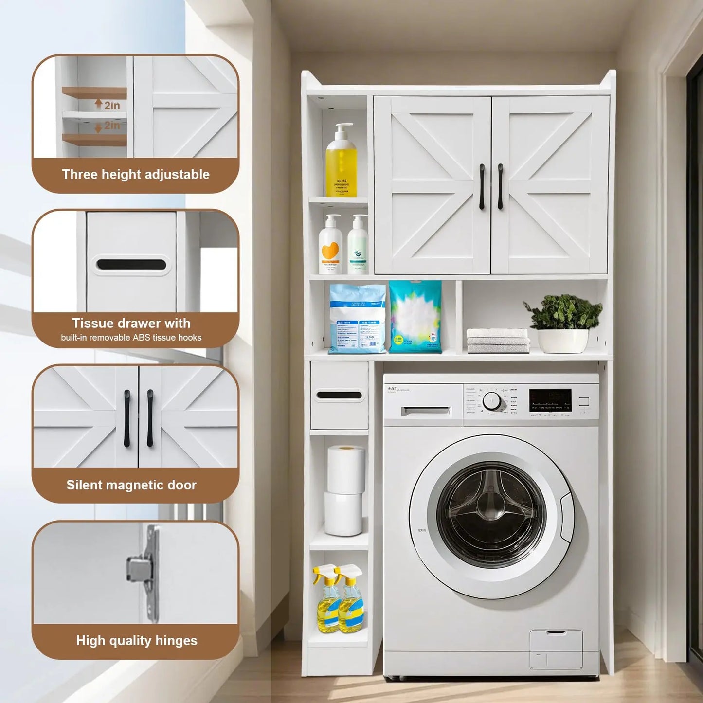 Over The Toilet Storage Cabinet 2 Doors Toilet Paper Holder