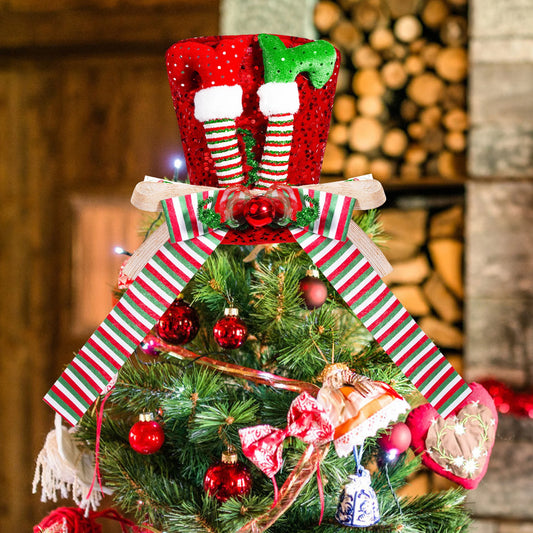 Santa Hat Tree Topper With Glittery Reindeer Antlers Bells