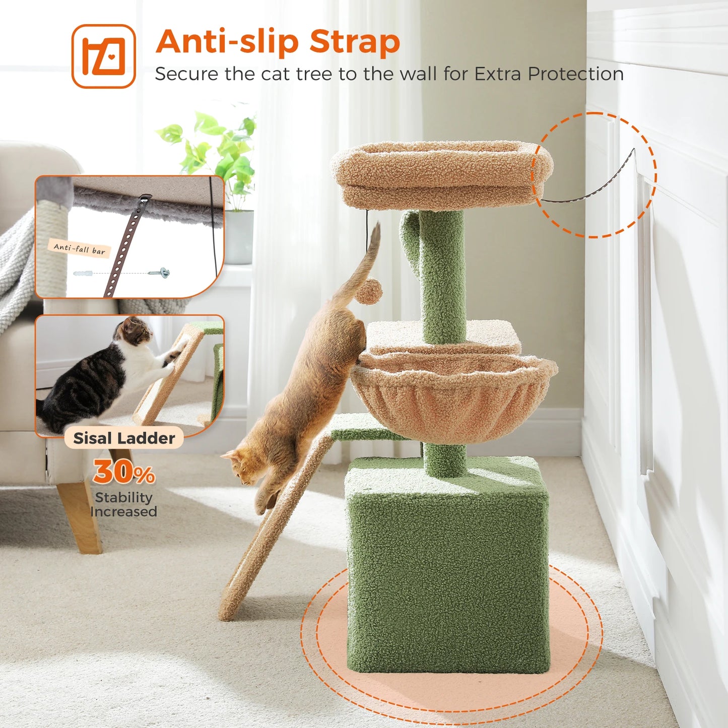 PAWZ Road Cat Tree Indoor 3 Tier Activity Tower With Scratching Posts Grey