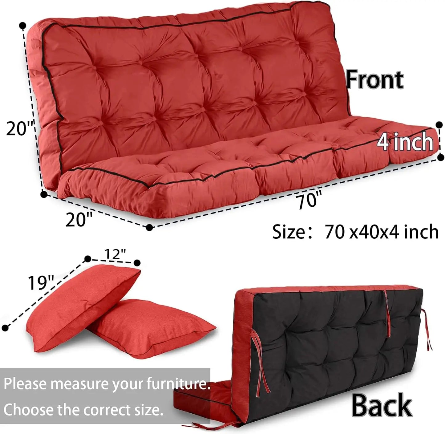 Waterproof Outdoor Swing Cushion Replacement 70 Inch Bench Seat Pad