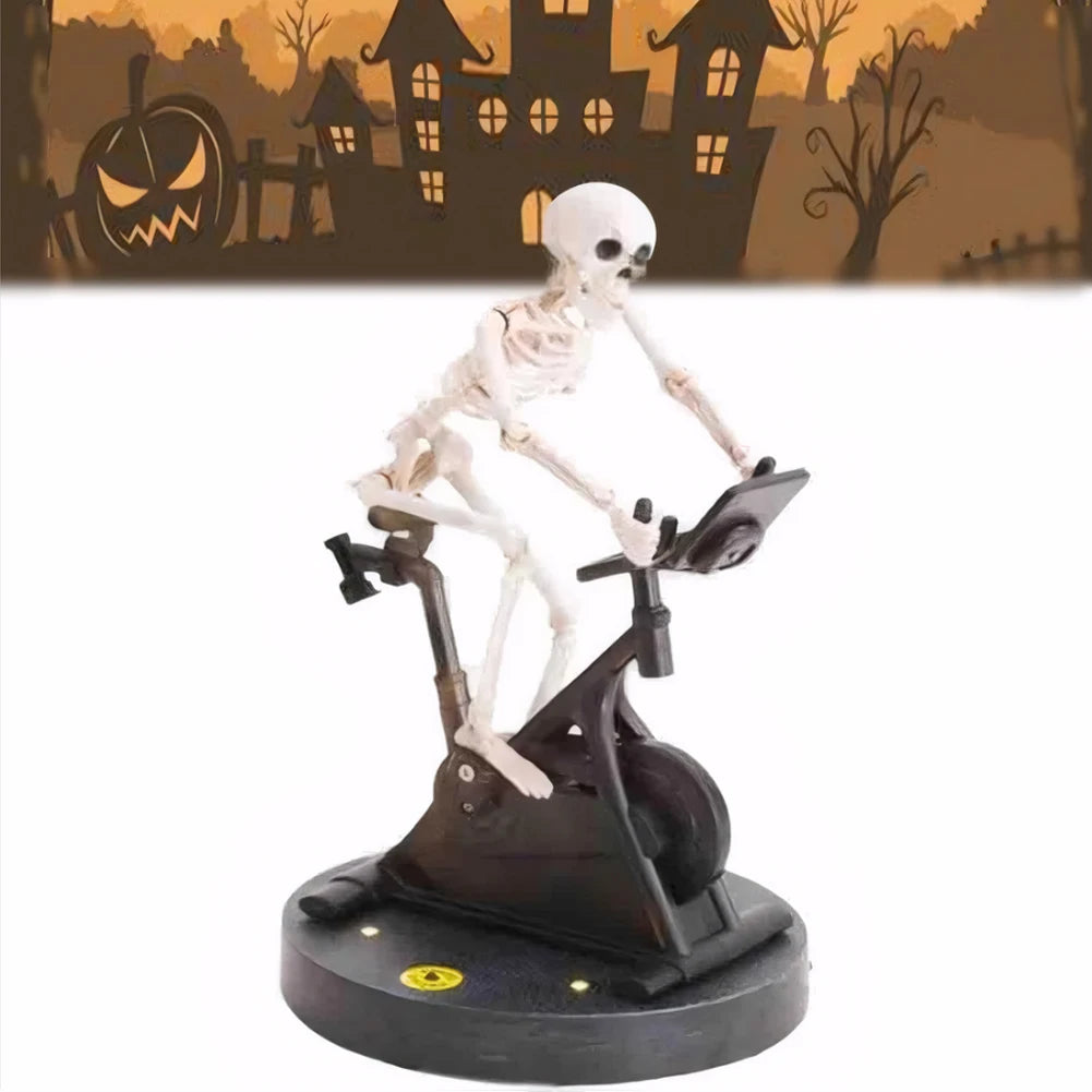 Resin Skeleton Riding Bike Statue Halloween Decor Skeleton Exercise Bike Decoration