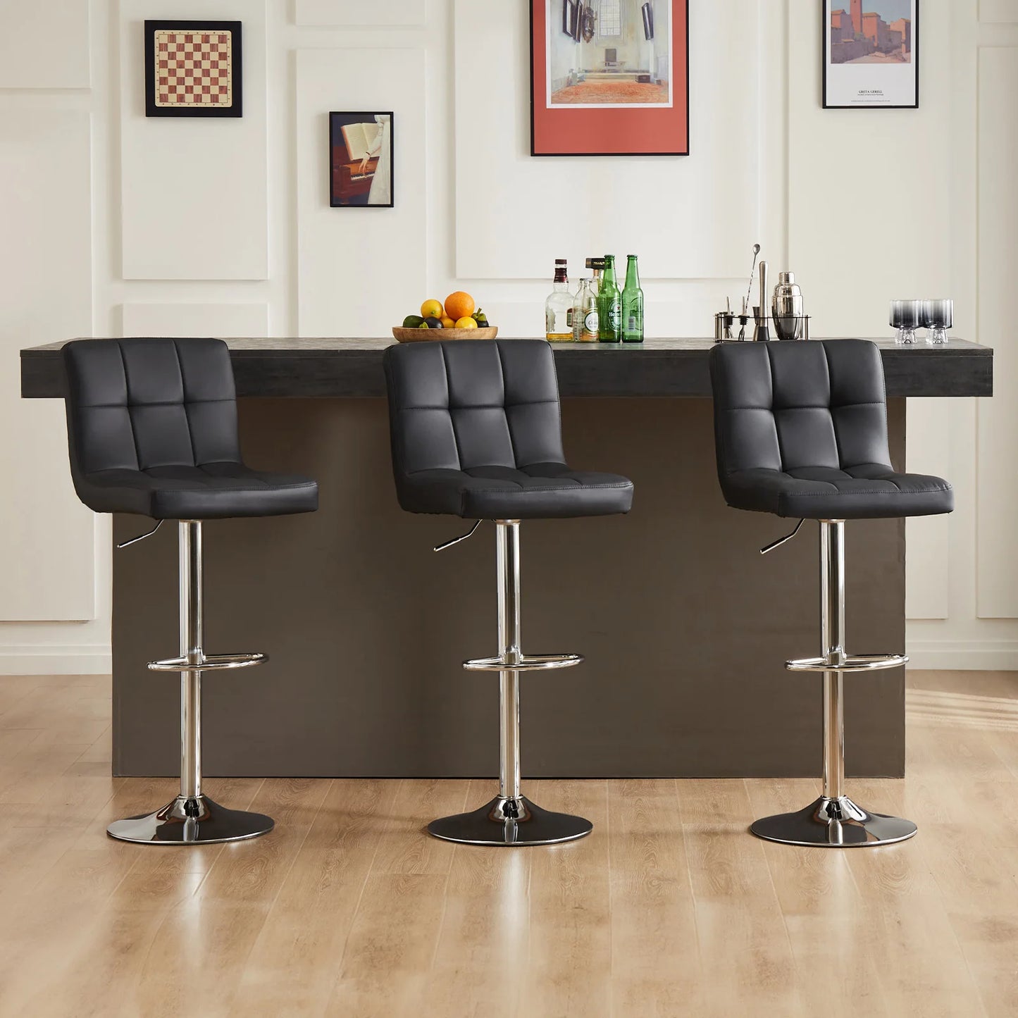 JHK PU Leather Bar Stools Set Of 2 Counter Height With SGS Gas Cylinder