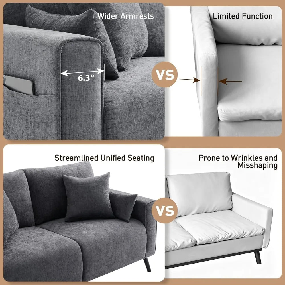 Grey 2 Seater Loveseat Sofa For Living Room Small Spaces 70 Inch Wide