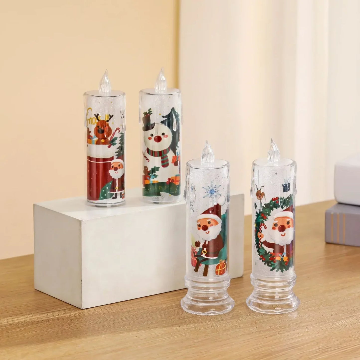Led Light Christmas Candle Ornament Santa Snowman Gift