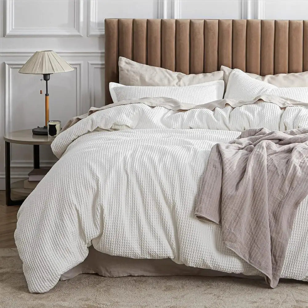 100 Cotton Waffle Duvet Cover Set Queen With Pillow Shams