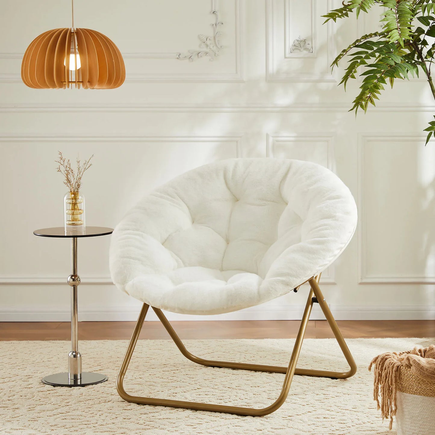 JHK Cozy Faux Fur Saucer Chair Folding X Large Lounge Seat