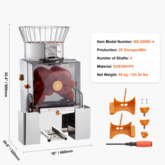 SucceBuy Commercial Orange Juicer Machine Automatic Juice Extractor Stainless Steel Squeezer with Pull Out Filter Box