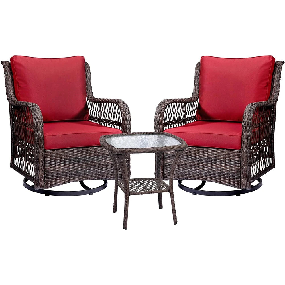 3 Piece Wicker Swivel Rocker Patio Set With Glass Side Table Outdoor Bistro