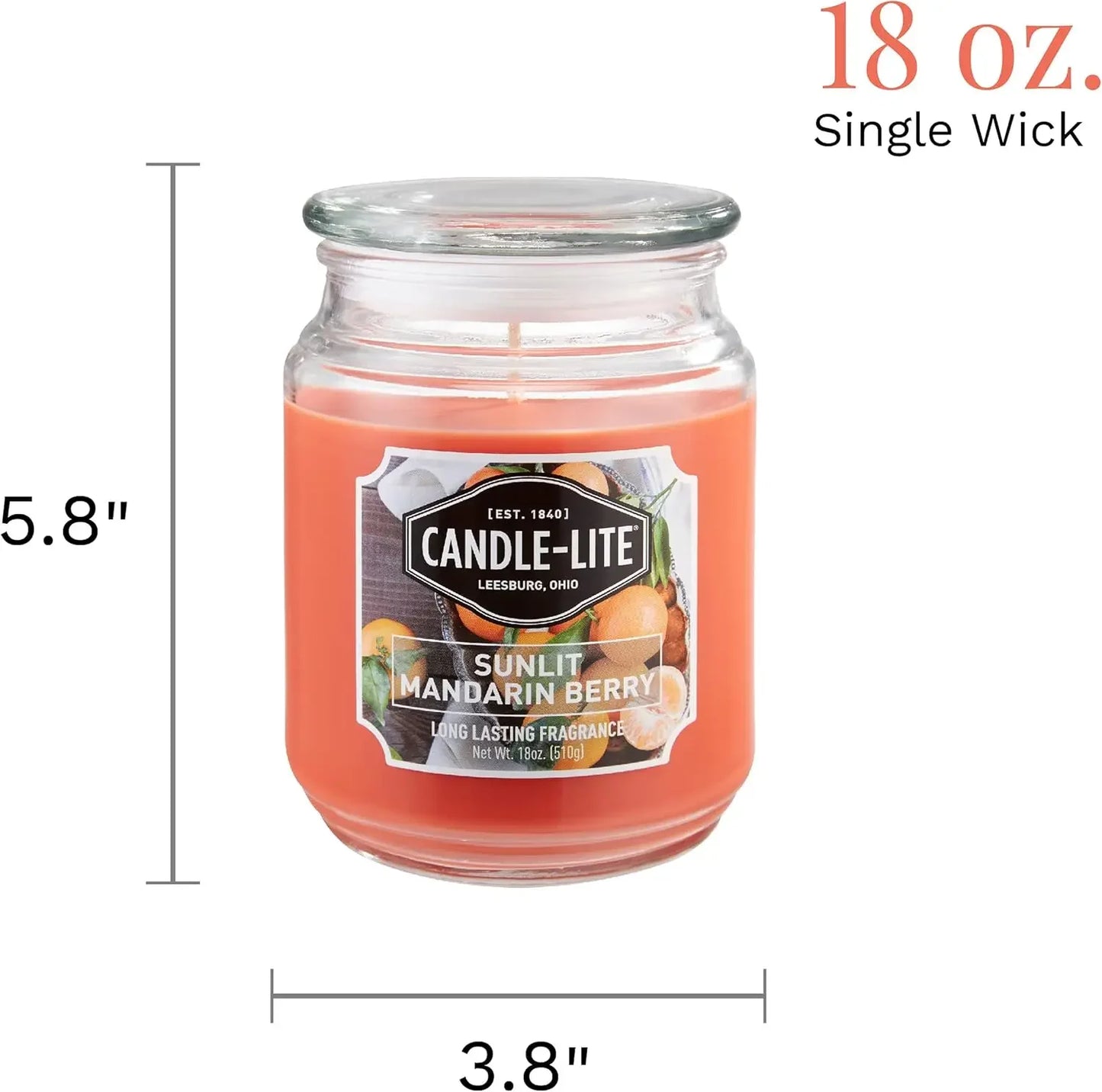 Candle Lite Scented Sunlit Mandarin Berry 18 Oz Aromatherapy Candle Single Wick