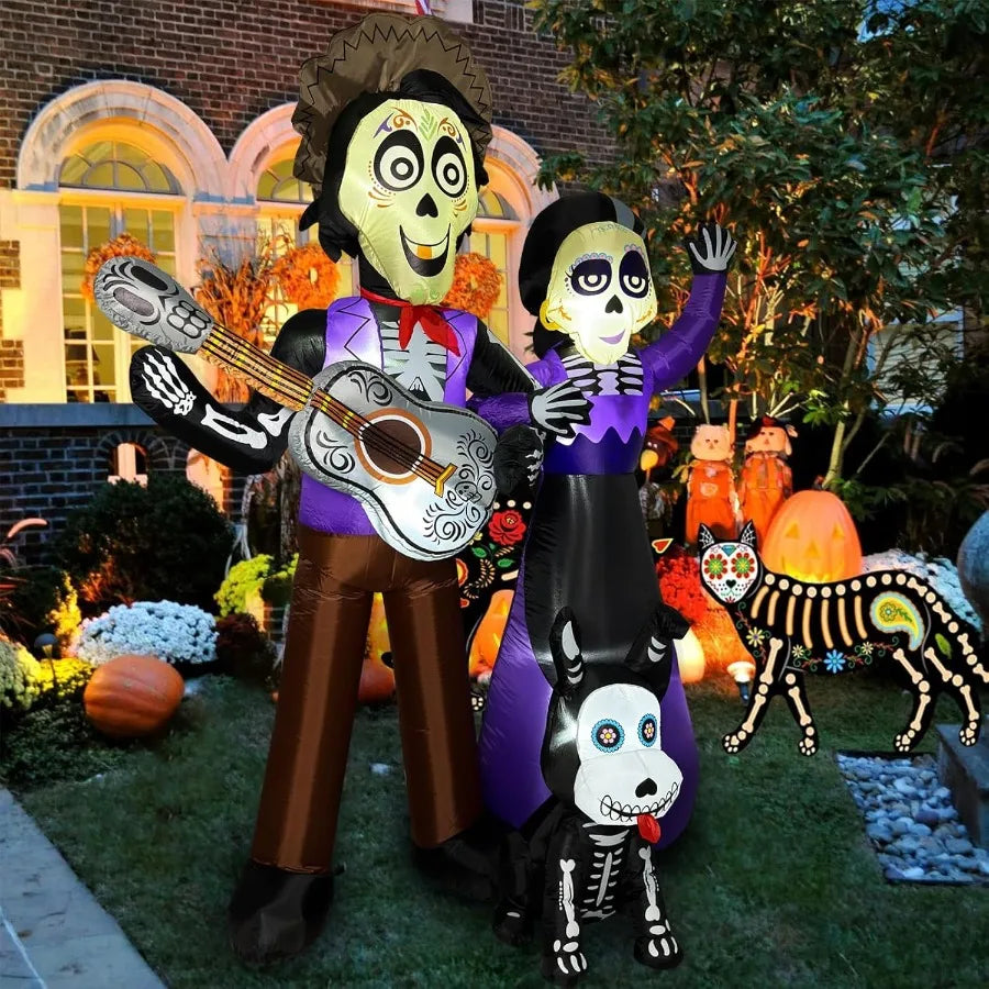 6 Ft Day of the Dead Sugar Skull Couple Guitar Skeleton Yard