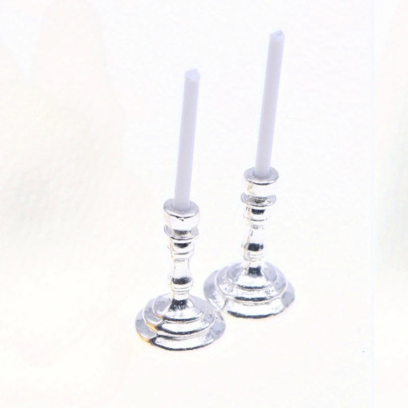 Set Of Miniature Golden Candle Holders For Dollhouse Decor