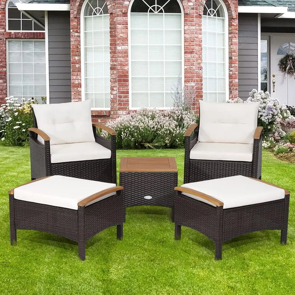 Outdoor PE Wicker Furniture Set With Lounge Chairs And Acacia Wood Side Table