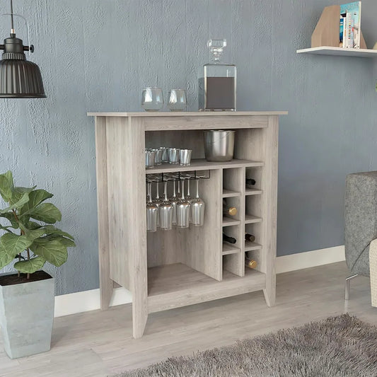 Light Gray Bar Cabinet With Six Built In Wine Racks