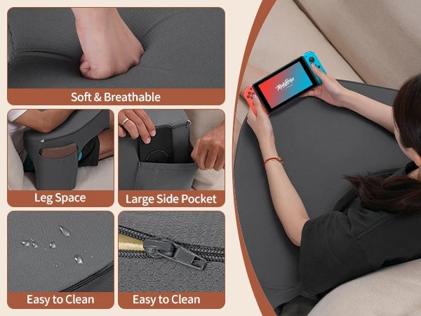 Gaming Reading Pillow Ergonomic Soft Memory Foam Three Legs Bed Arm Rest Pillow for Couch Car Floor Grey