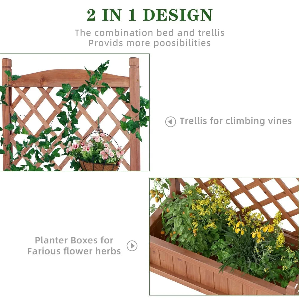 Raised Garden Bed With Trellis Set Of 2 Outdoor Wood Planter Boxes And Stands