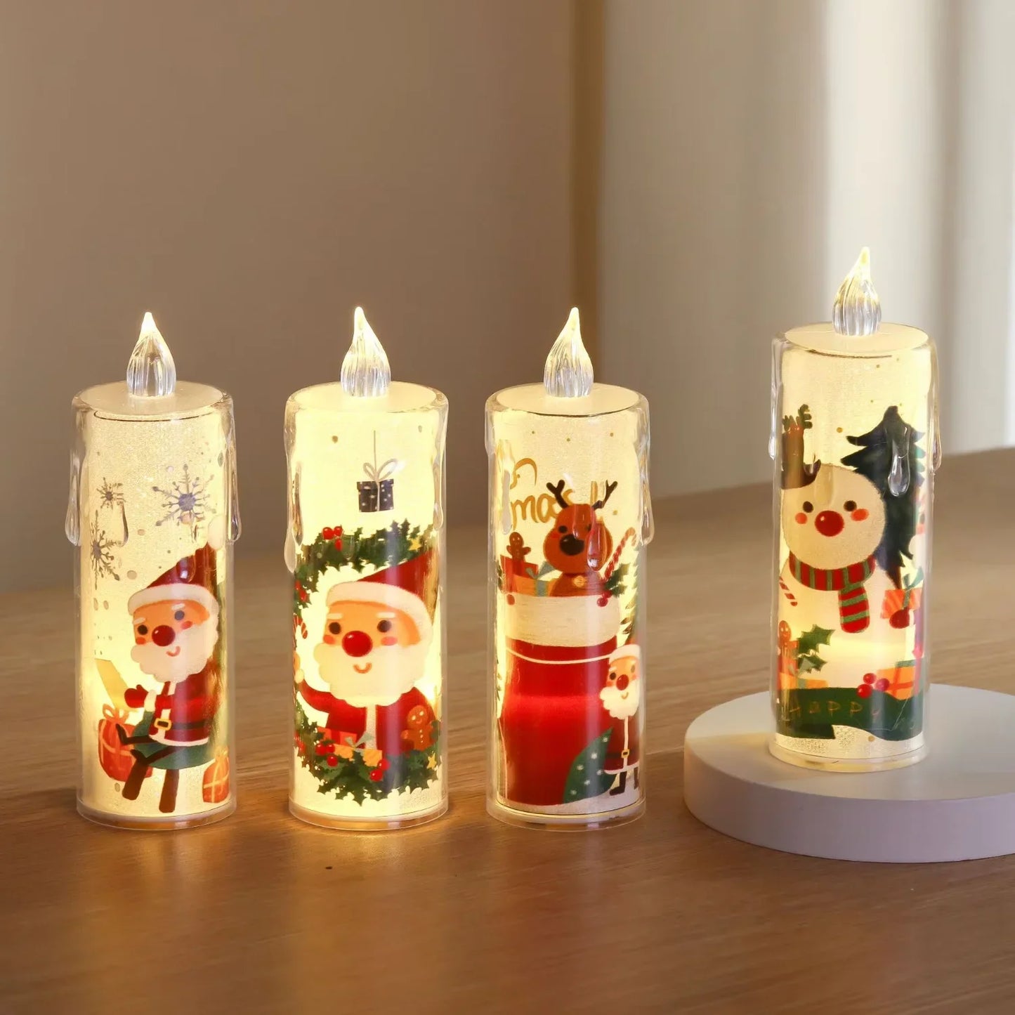 Led Light Christmas Candle Ornament Santa Snowman Gift