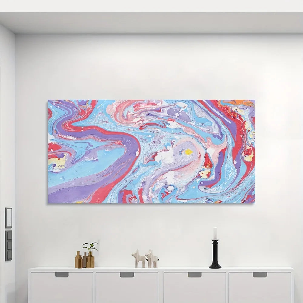 Abstract Liquid Color Oil Painting Red And Blue In 1.5 Inch Wood Frame