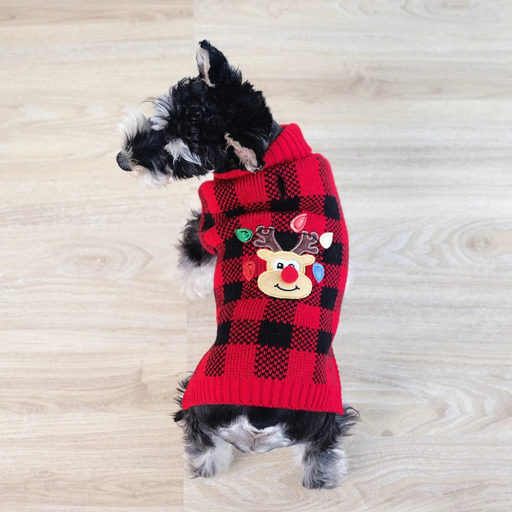 Plaid Turtleneck Knit Dog Sweater For Small Medium Dogs Christmas Winter Coat