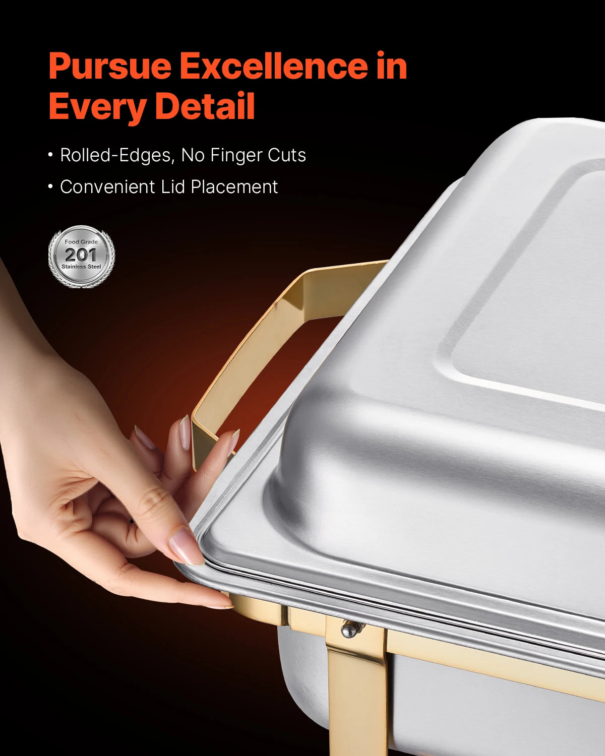 SucceBuy 8 Quart 4 Pack Chafing Dish Buffet Set Stainless Steel Chafer with 2 Full Size and 4 Half Size Pans Catering Warmer Server