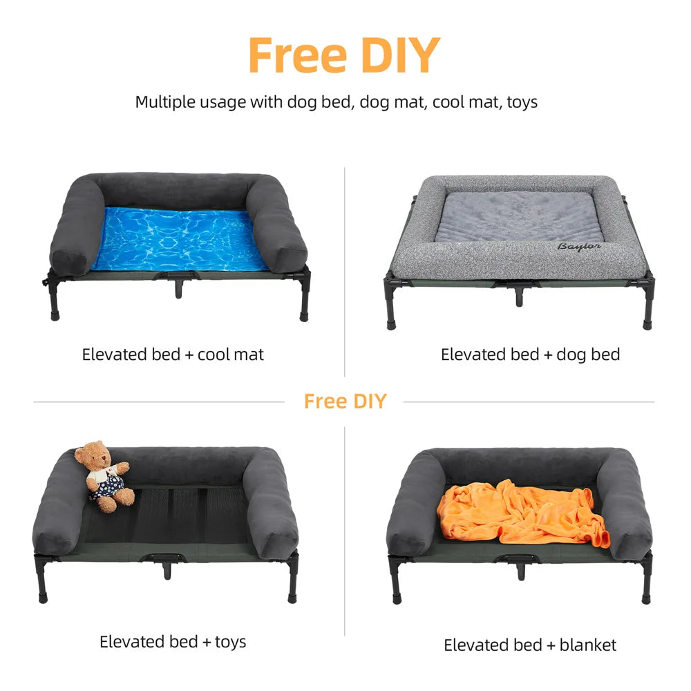 XXL Outdoor Raised Dog Bed With Cooling Breathable Mat And Plush Mat
