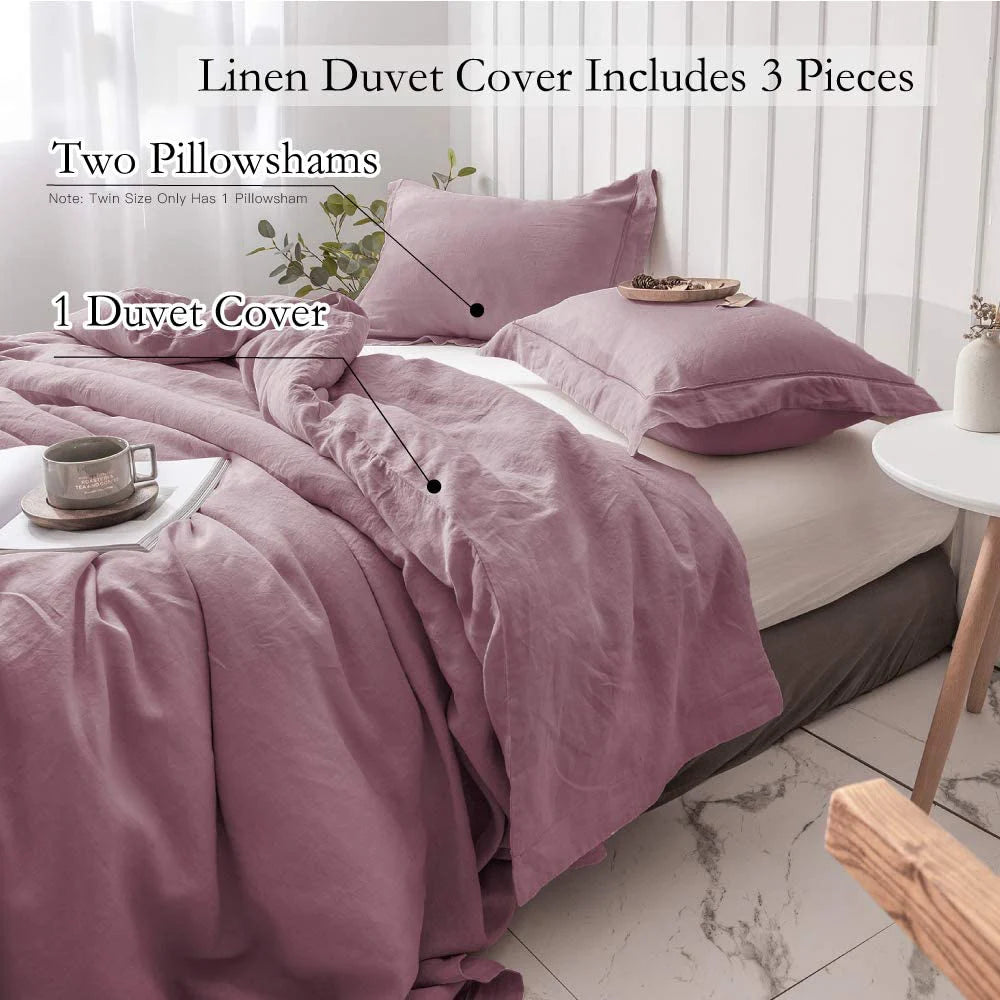 Simple Opulence Linen Bedding Set 3 Piece Boho Washed Queen