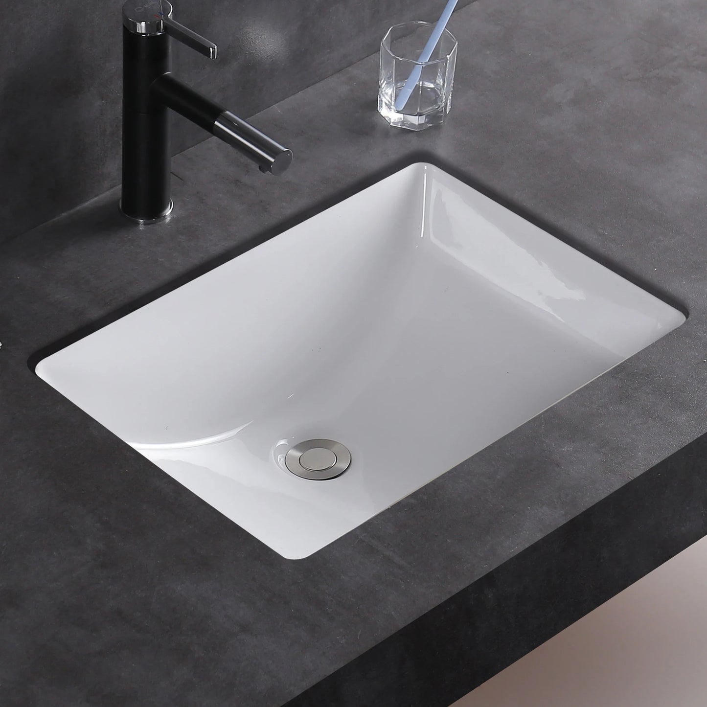 Meje Undermount Rectangular Ceramic Bathroom Sink Vessel