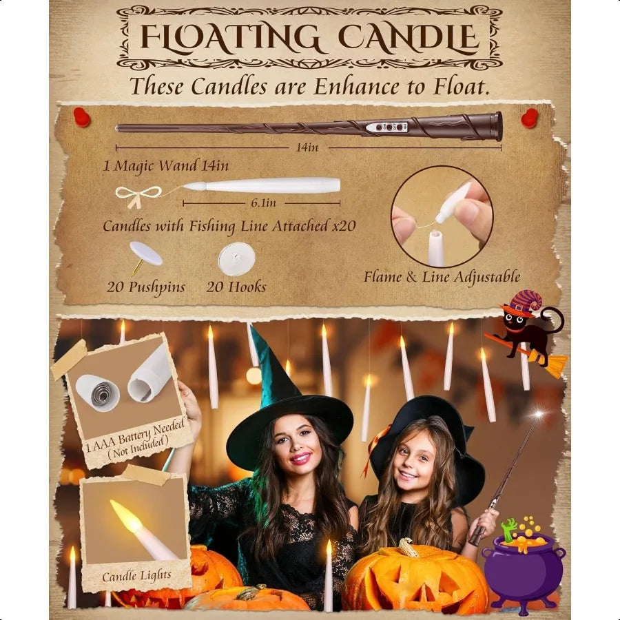 Halloween Floating Candles With Wand LED Lights 20Pcs