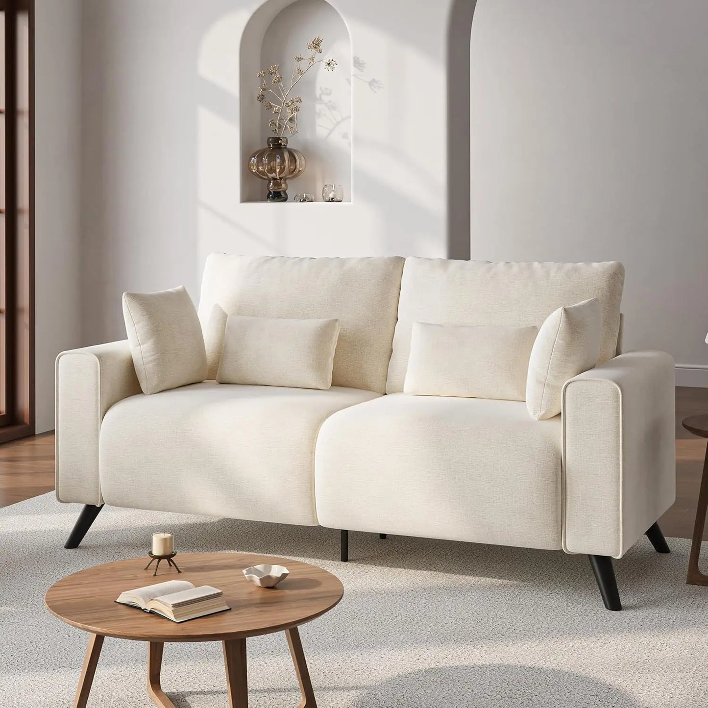 Grey 2 Seater Loveseat Sofa For Living Room Small Spaces 70 Inch Wide