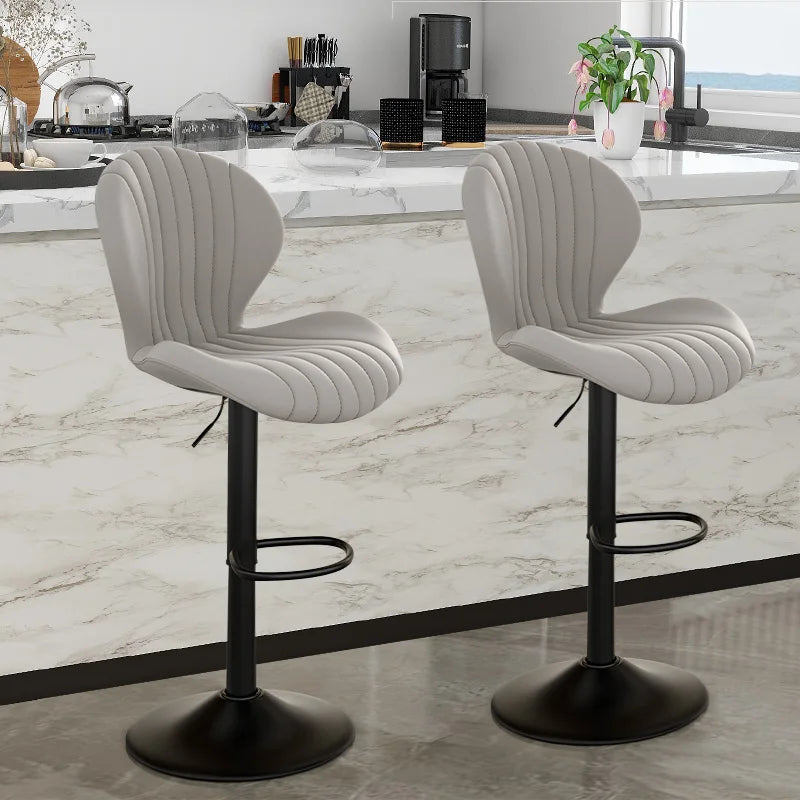 2 Pack Bar Chairs 360 Rotating Leather Backrest Dining Room