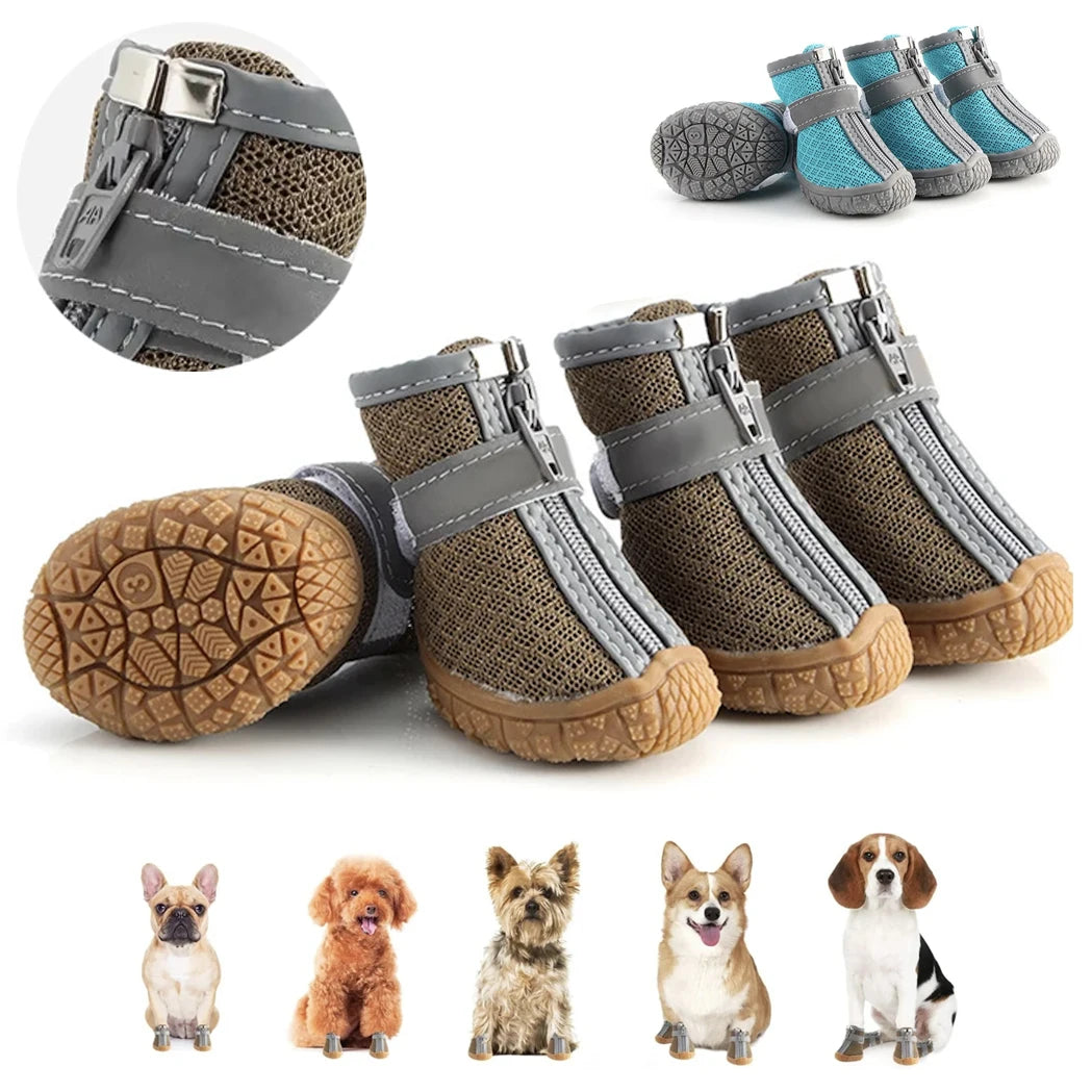 4 Pcs Dog Waterproof Shoes Rain Boots Reflective Strip Anti Slip For Small Pets
