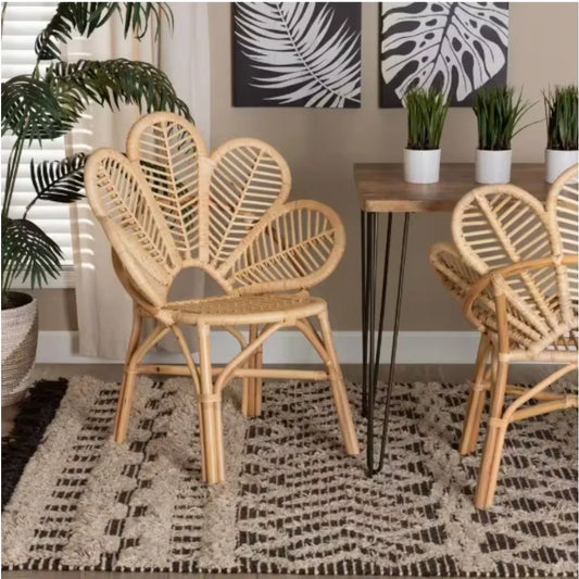 Natural Brown Rattan Accent Side Chair for Patio Backyard Pool Indoor