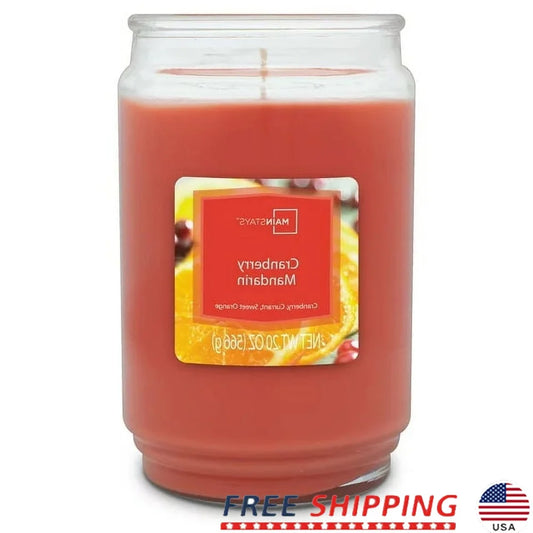 Cranberry Mandarin Scented Large Glass Jar Candle 20 Oz Single Wick Gift