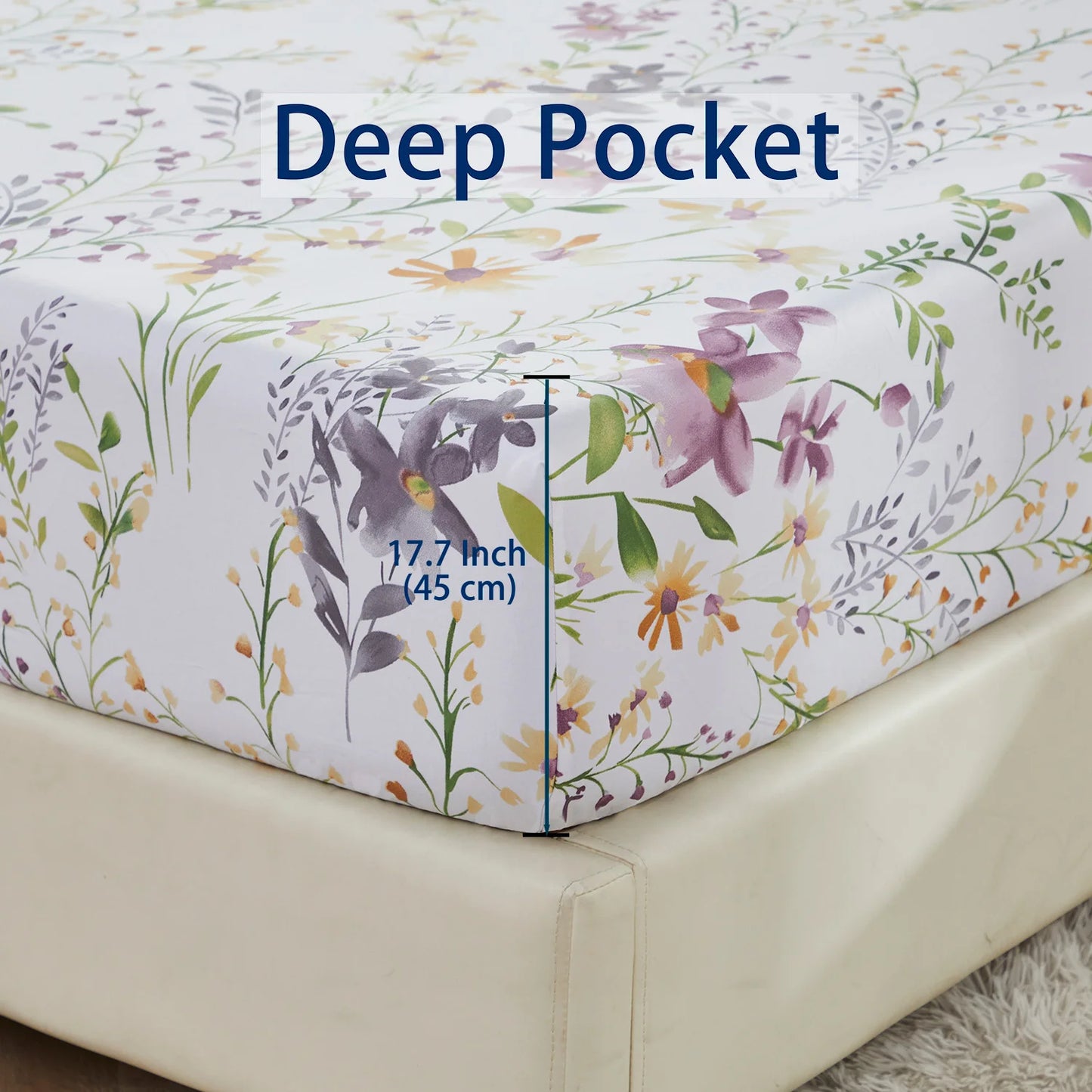 4 Piece 600 TC 100 Percent Egyptian Cotton Fitted Sheet Set Fresh Pink Botanical Pattern Soft and Skin Friendly
