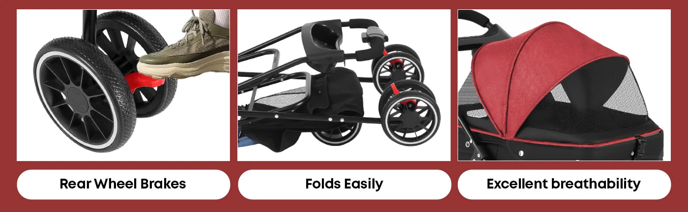 Portable Foldable Pet Stroller For Small Dogs And Cats Carrier With Canopy