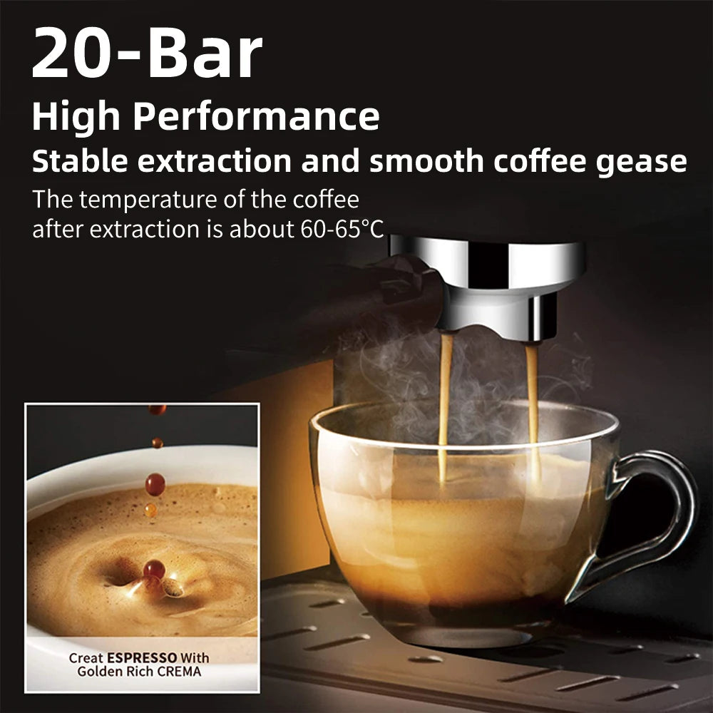 BioloMix 20 Bar Semi Automatic Powder Coffee Machine with Milk Steam Frother for Espresso Cappuccino Latte and Mocha