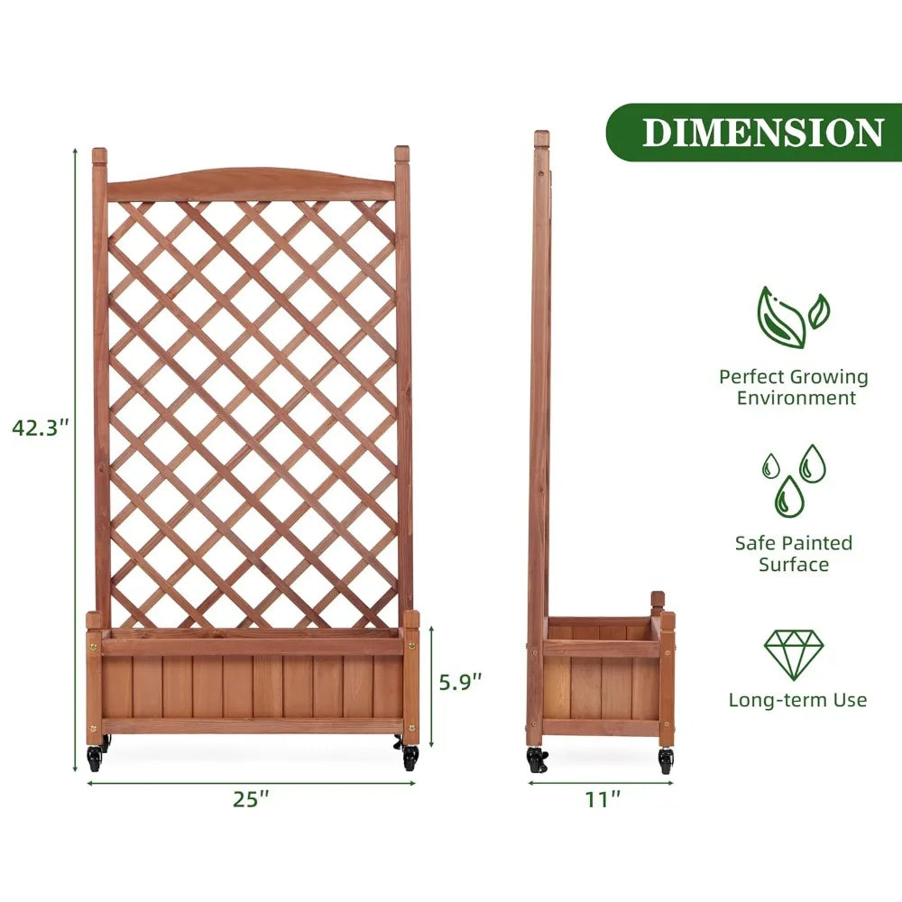 Raised Garden Bed With Trellis Set Of 2 Outdoor Wood Planter Boxes And Stands